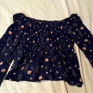 Navy Blue Old Navy Off the Shoulder Long Sleeve Top